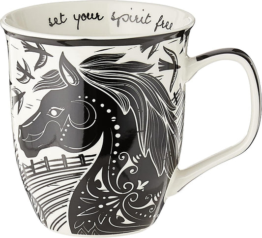 Gifts 16 Oz Black and White Boho Mug Horse - Cute Coffee and Tea Mug - Ceramic Coffee Mugs for Women and Men